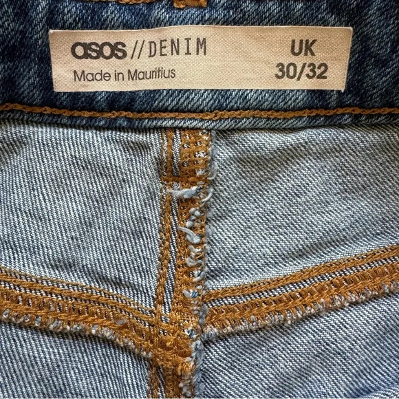 ASOS Blue Denim Jeans Straight High Rise Ripped 30x32 - Picture 7 of 8